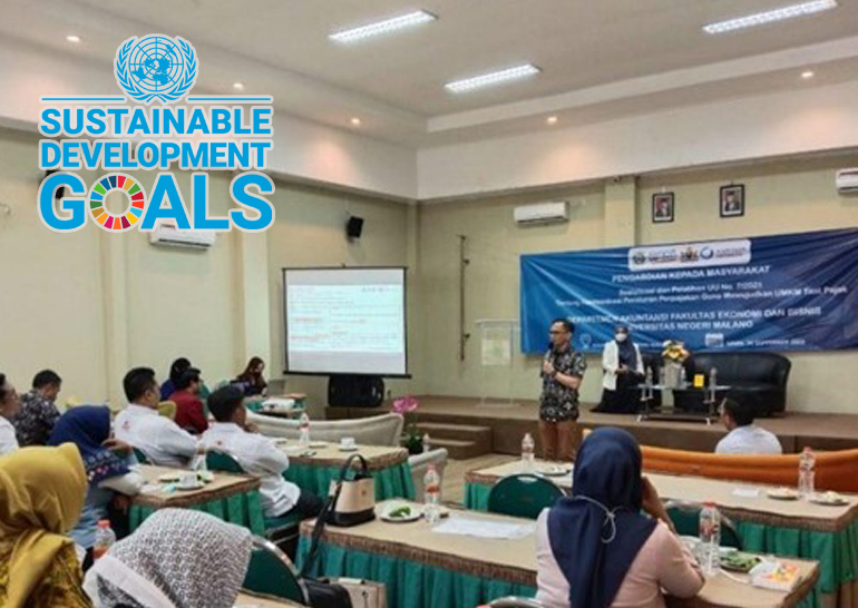 Taat Pajak, Departemen Akuntansi FEB UM Jalin Pelaku UMKM Sosialisasi UU Perpajakan Terbaru Guna Mendukung SDGs No. 4, SDGs NO. 13 dan SDGs No. 17